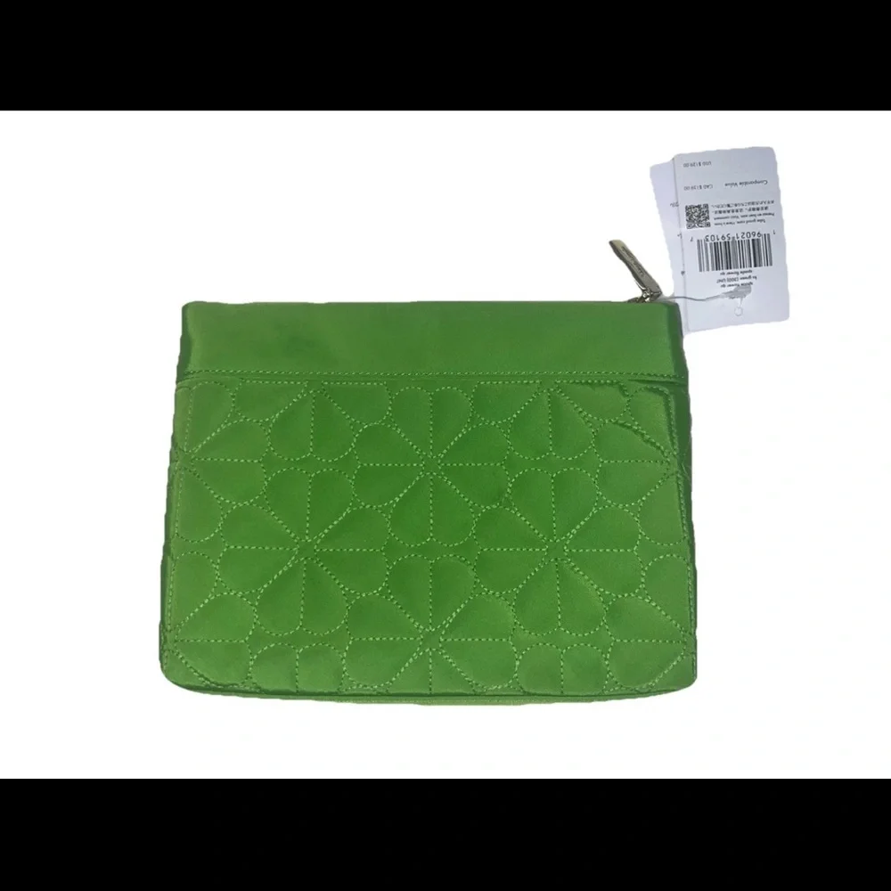 Kate Spade Spade Flower Quilted Cosmetic Pouch – Green – NWT‎ KK254
